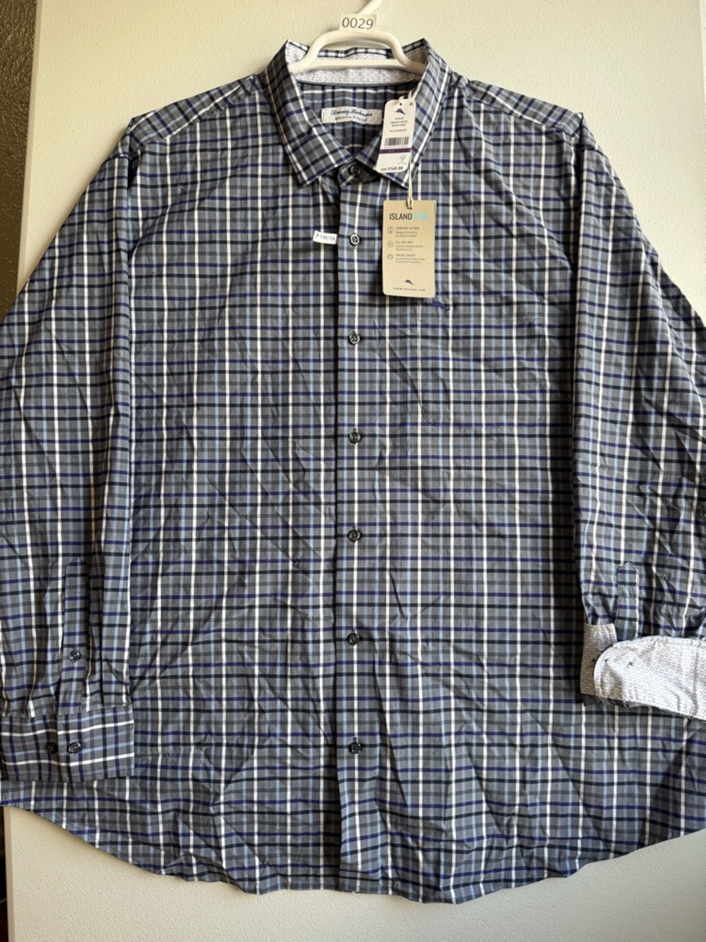 Tommy Bahama Navy and Gray Plaid Long-Sleeve Button-Down Shirt